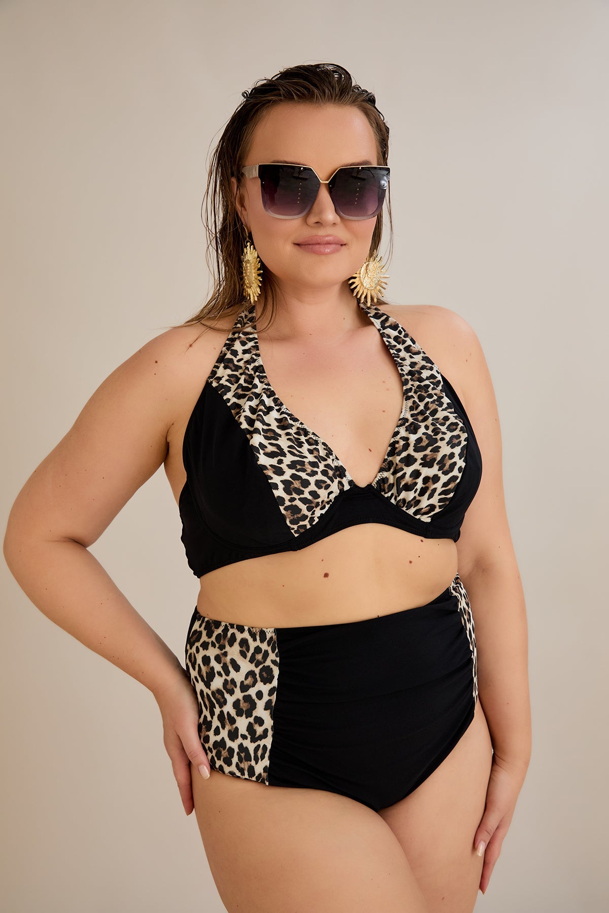Bikini mit Animal-Print und Raffdetails – Multifarbe