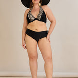 Bikini-slip mid-waist mit seitlicher Raffung – Schwarz