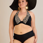 Bikini-slip mid-waist mit seitlicher Raffung – Schwarz