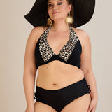 Bikini-slip mid-waist mit seitlicher Raffung – Schwarz