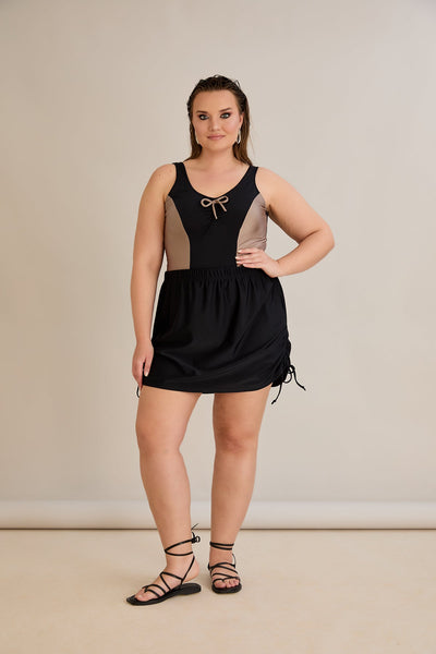 Baderock mit seitlicher Raffung - Schwarz