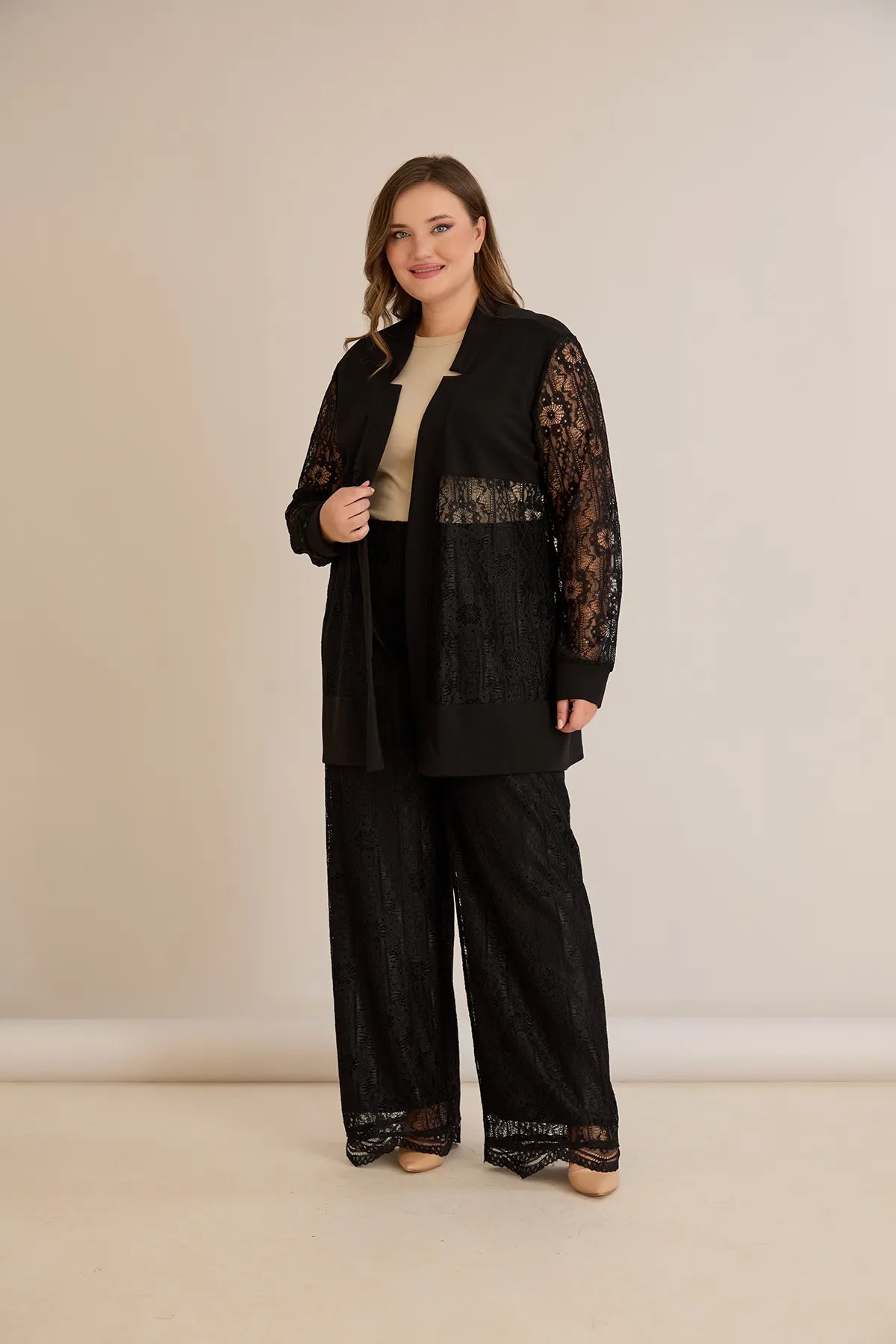 Elegantes festliches Spitzen-Set – Schwarz