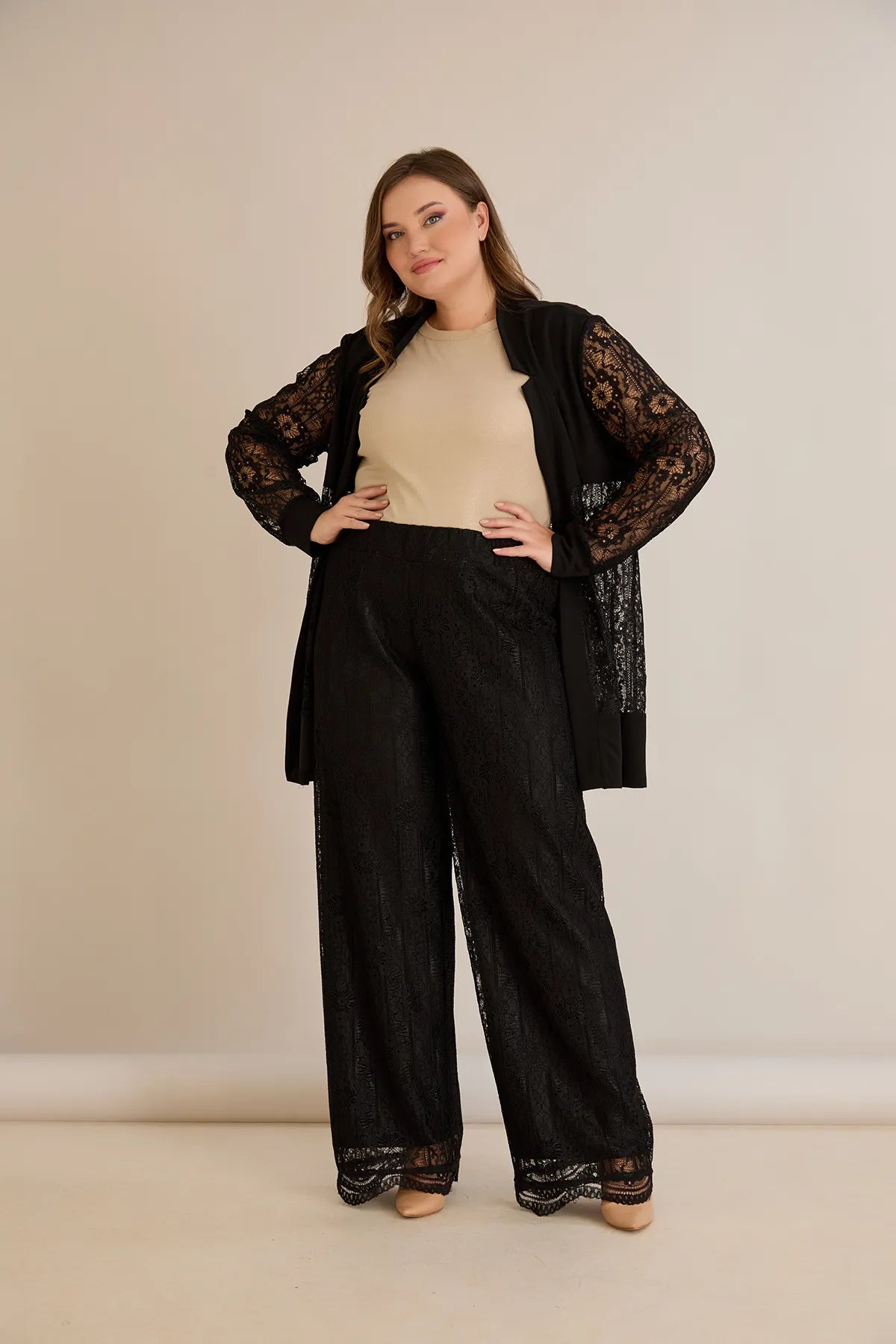 Elegantes festliches Spitzen-Set – Schwarz