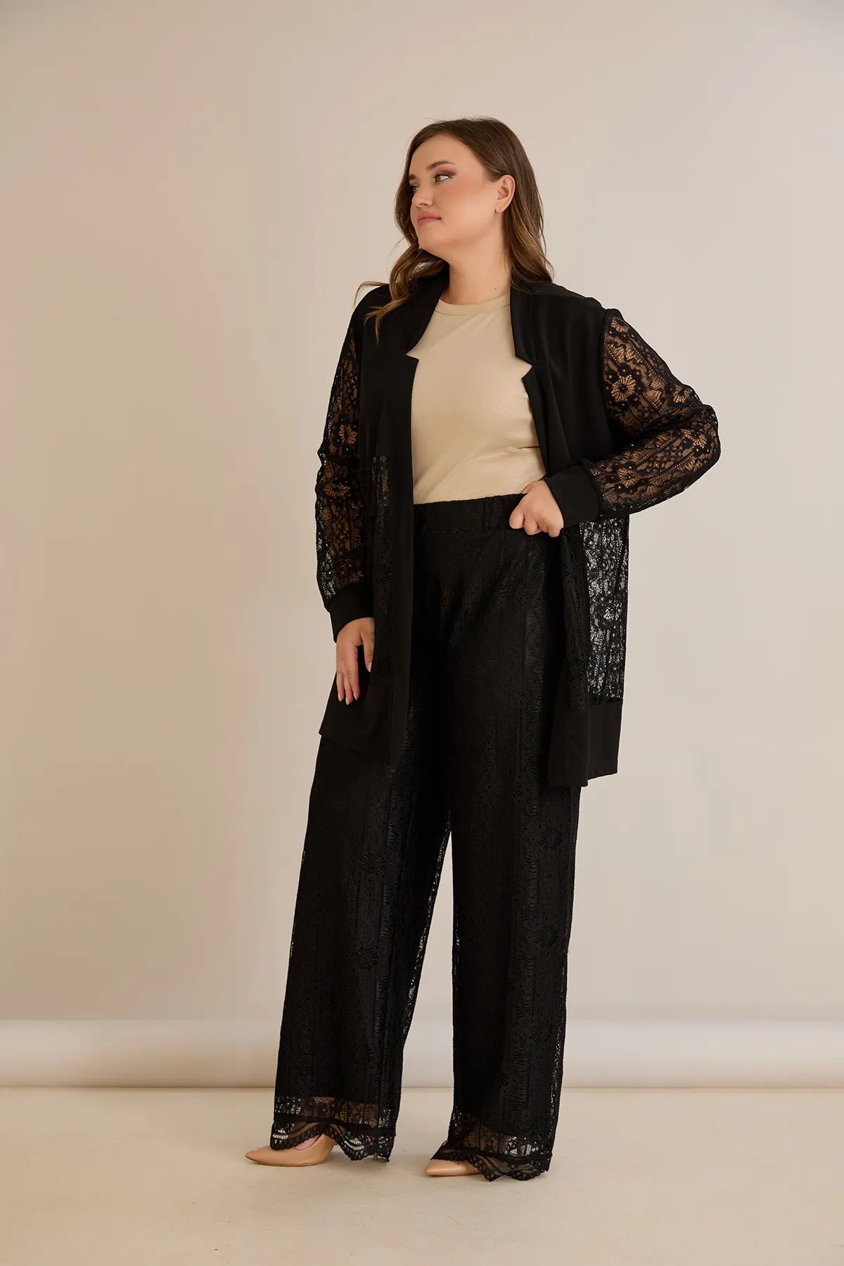 Elegantes festliches Spitzen-Set – Schwarz