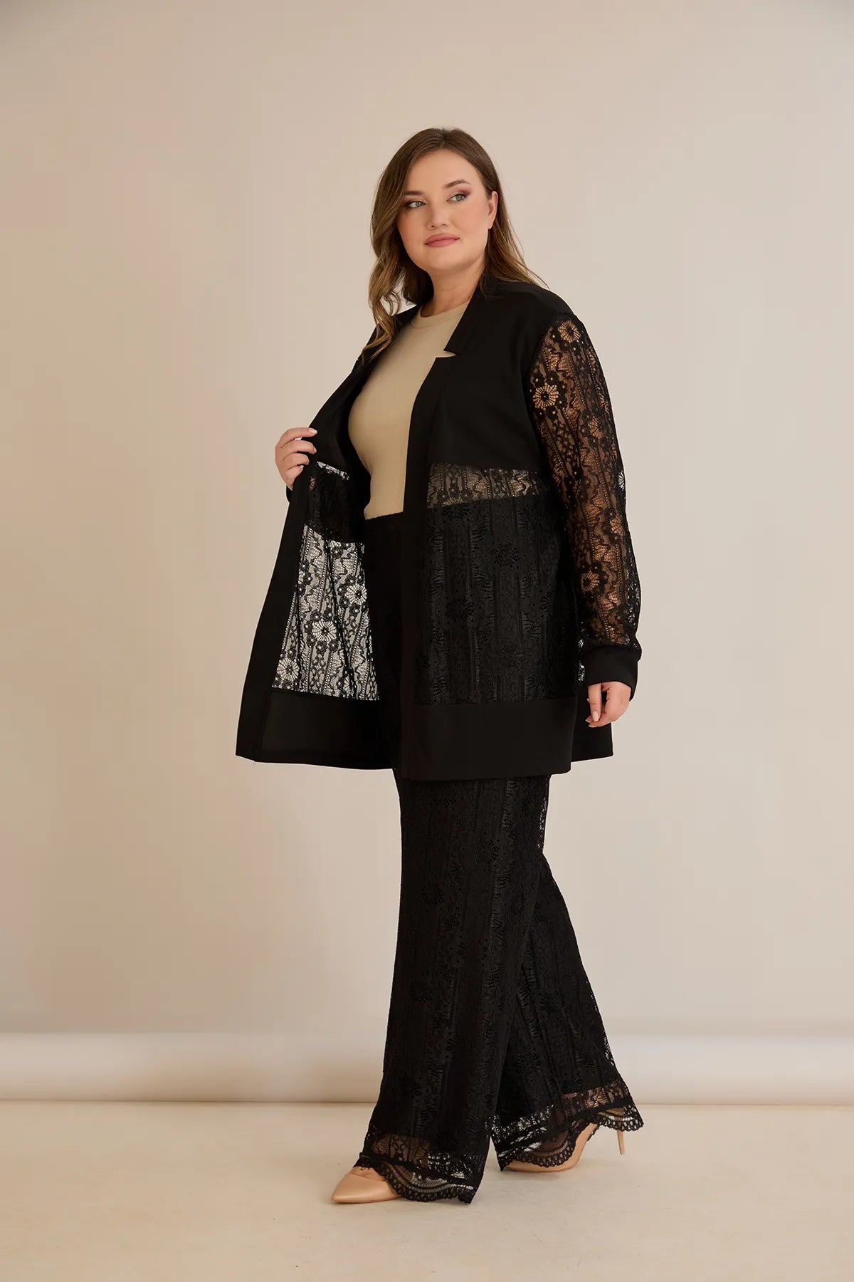 Elegantes festliches Spitzen-Set – Schwarz