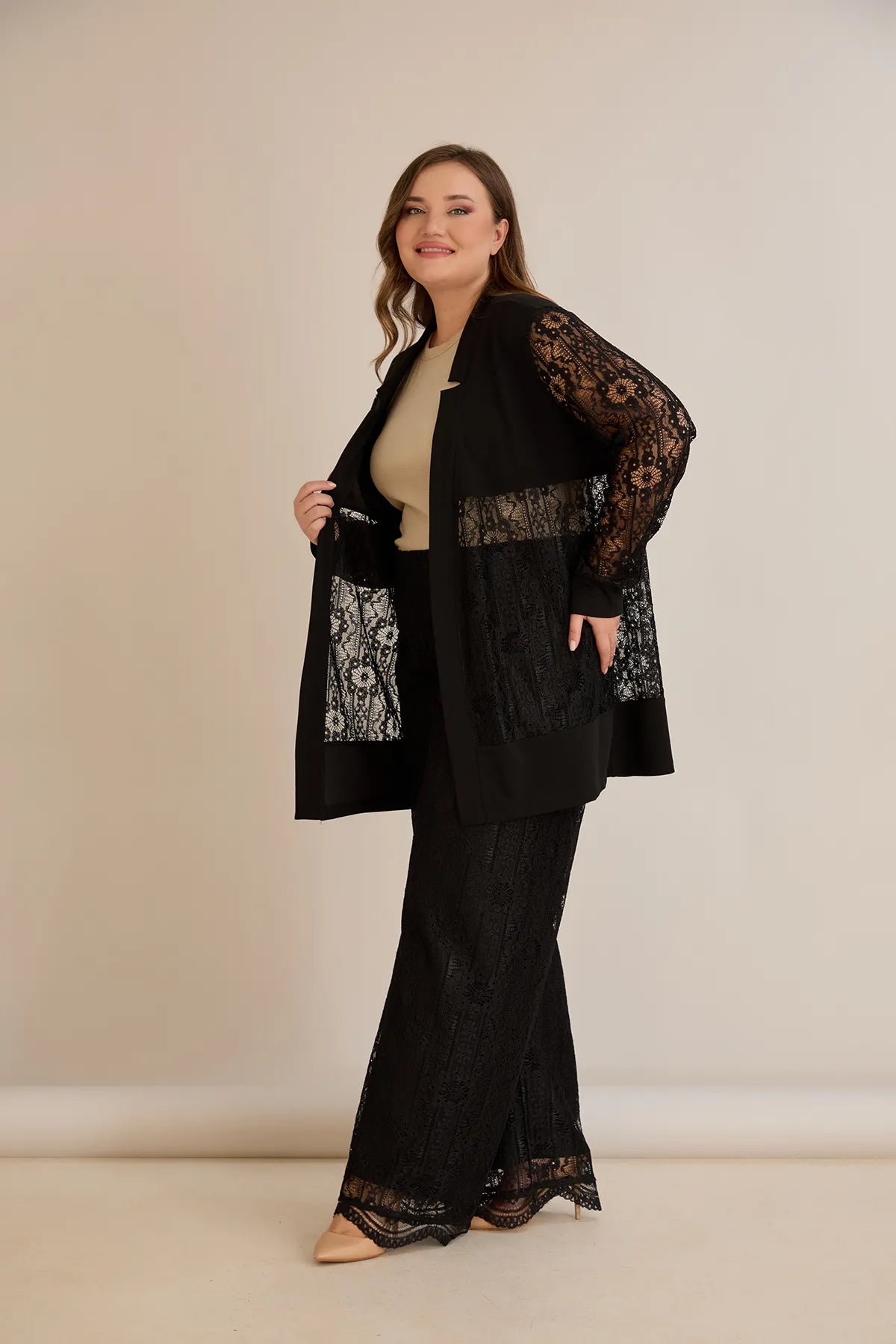Elegantes festliches Spitzen-Set – Schwarz