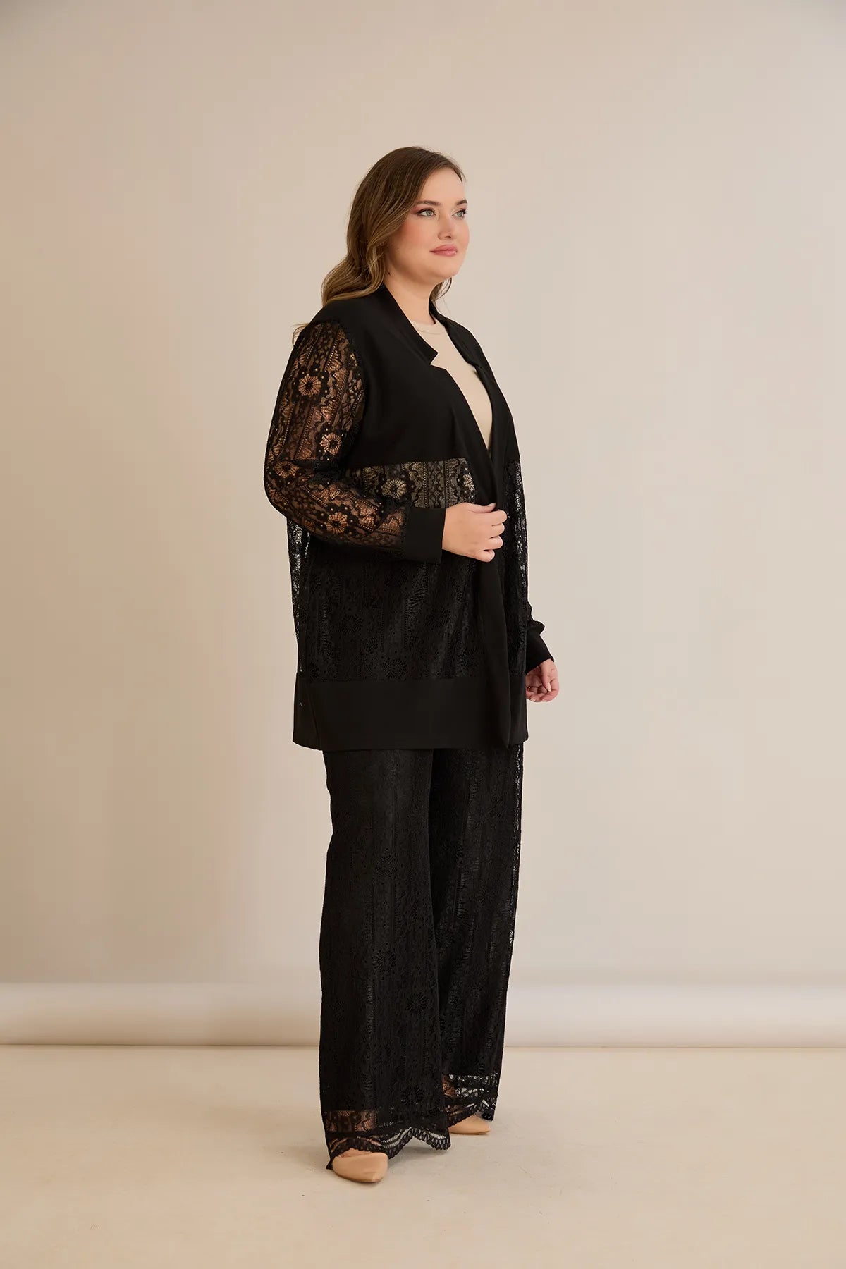 Elegantes festliches Spitzen-Set – Schwarz