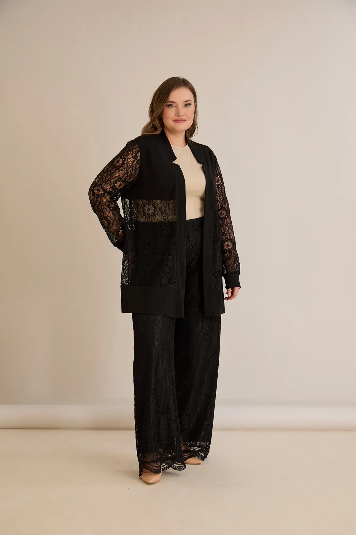 Elegantes festliches Spitzen-Set – Schwarz