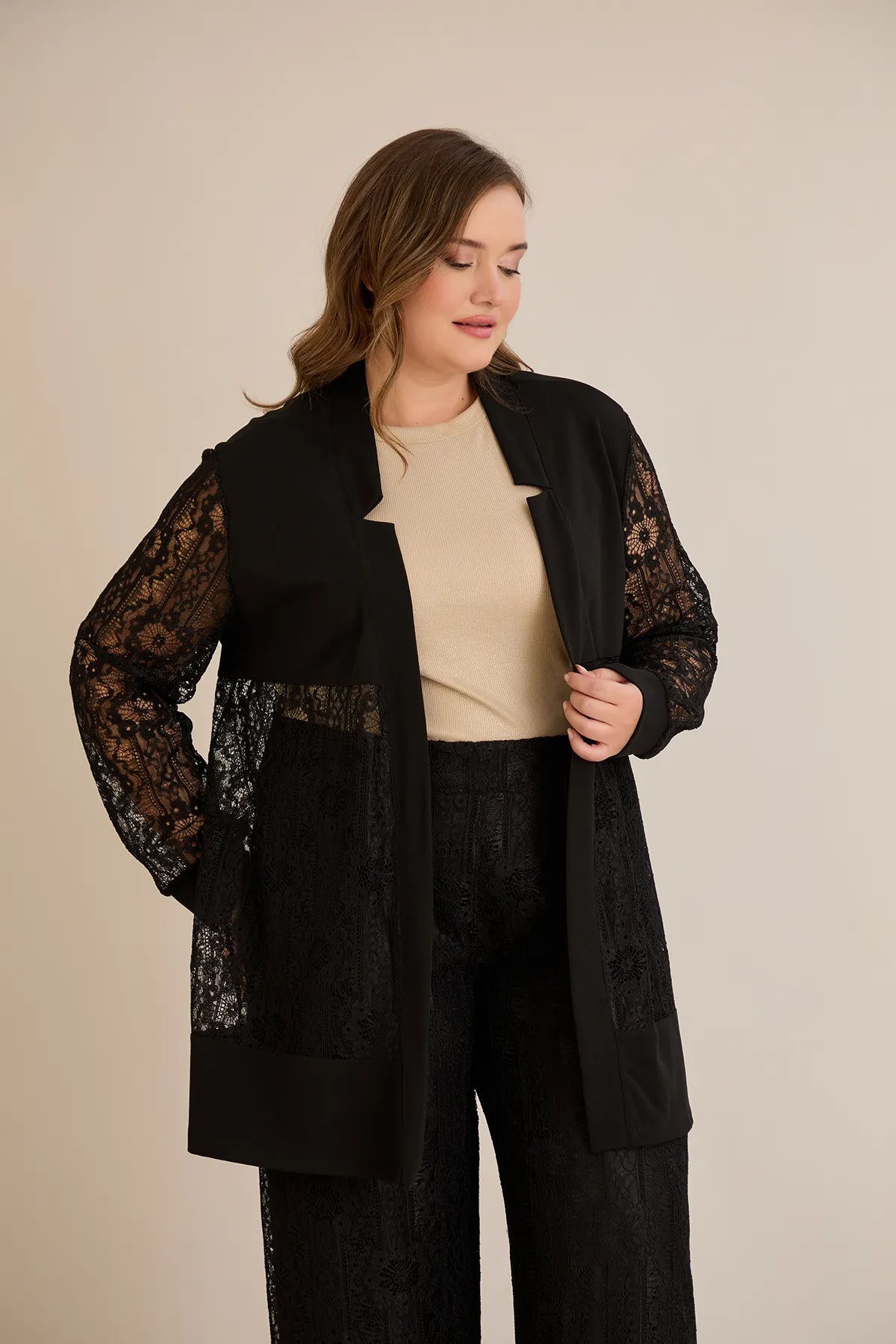 Elegantes festliches Spitzen-Set – Schwarz