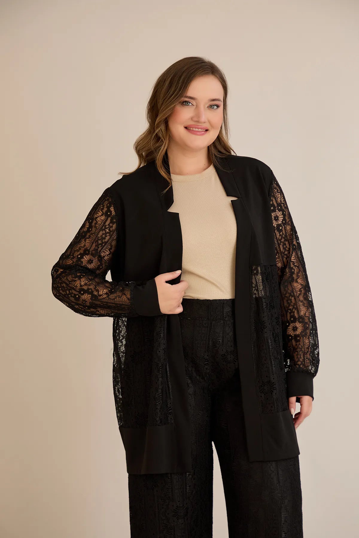 Elegantes festliches Spitzen-Set – Schwarz