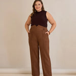 Elegante Hose mit Bügelfalte und hohem Bund - Kaffeebraun – Kaffeebraun