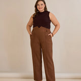 Elegante Hose mit Bügelfalte und hohem Bund - Kaffeebraun – Kaffeebraun
