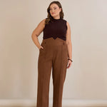 Elegante Hose mit Bügelfalte und hohem Bund - Kaffeebraun – Kaffeebraun