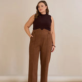 Elegante Hose mit Bügelfalte und hohem Bund - Kaffeebraun – Kaffeebraun