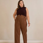 Elegante Hose mit Bügelfalte und hohem Bund - Kaffeebraun – Kaffeebraun