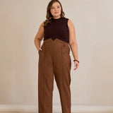 Elegante Hose mit Bügelfalte und hohem Bund - Kaffeebraun – Kaffeebraun