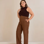 Elegante Hose mit Bügelfalte und hohem Bund - Kaffeebraun – Kaffeebraun
