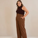Elegante Hose mit Bügelfalte und hohem Bund - Kaffeebraun – Kaffeebraun