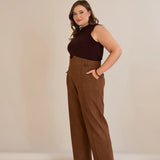 Elegante Hose mit Bügelfalte und hohem Bund - Kaffeebraun – Kaffeebraun