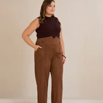 Elegante Hose mit Bügelfalte und hohem Bund - Kaffeebraun – Kaffeebraun
