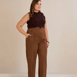 Elegante Hose mit Bügelfalte und hohem Bund - Kaffeebraun – Kaffeebraun