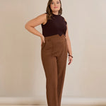 Elegante Hose mit Bügelfalte und hohem Bund - Kaffeebraun – Kaffeebraun