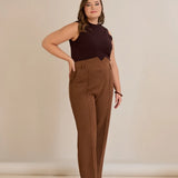 Elegante Hose mit Bügelfalte und hohem Bund - Kaffeebraun – Kaffeebraun