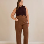 Elegante Hose mit Bügelfalte und hohem Bund - Kaffeebraun – Kaffeebraun