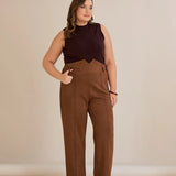 Elegante Hose mit Bügelfalte und hohem Bund - Kaffeebraun – Kaffeebraun