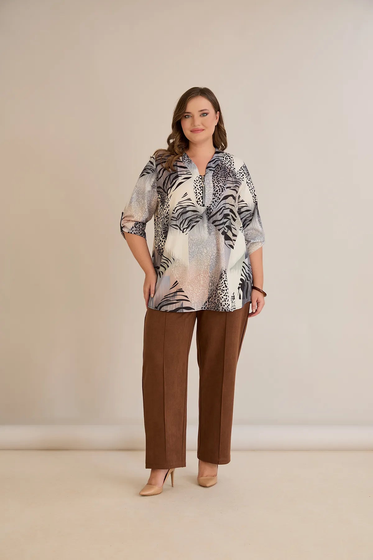 Elegante Hose mit Bügelfalte und hohem Bund - Kaffeebraun – Kaffeebraun