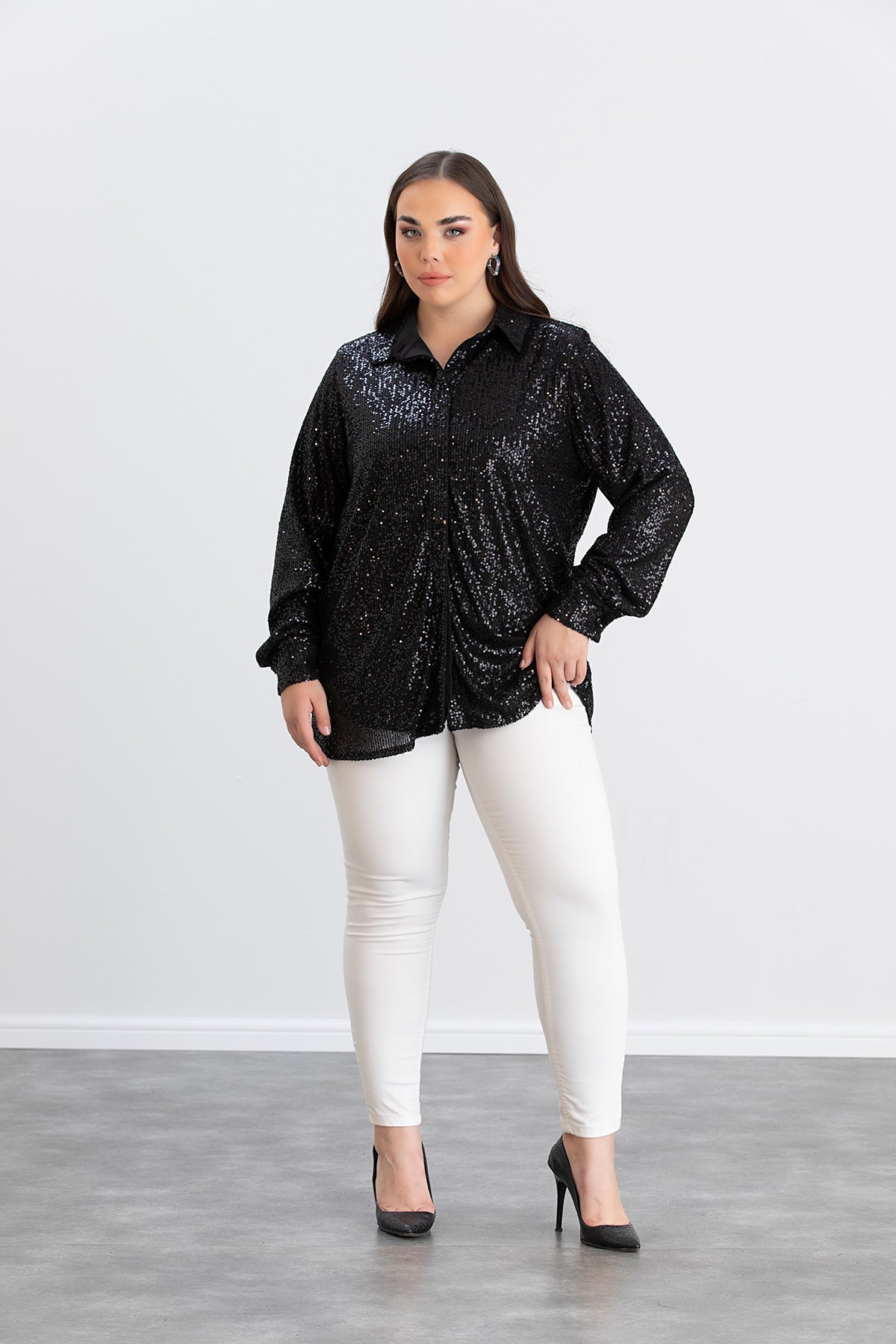 Elegantes Hemd mit Pailletten - Schwarz – Schwarz