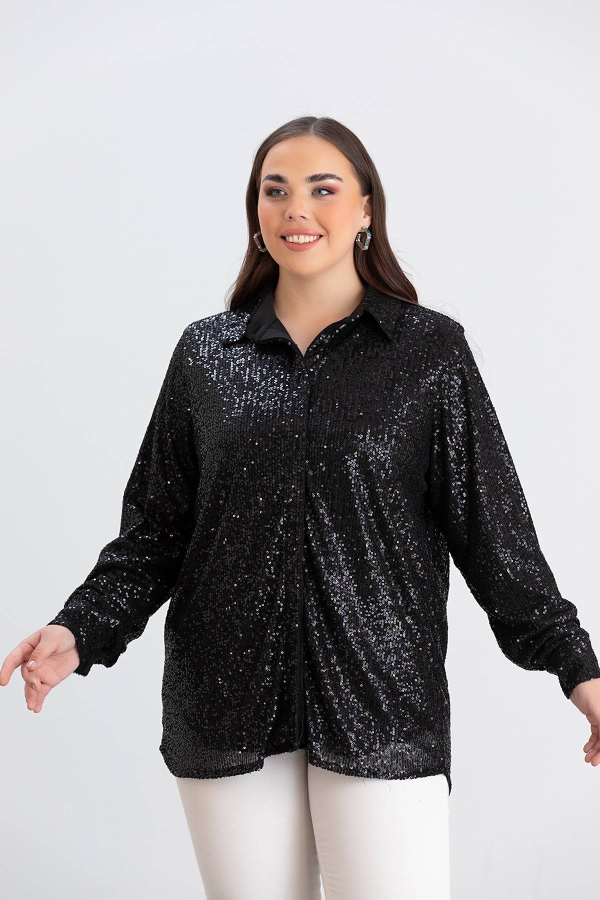 Elegantes Hemd mit Pailletten - Schwarz