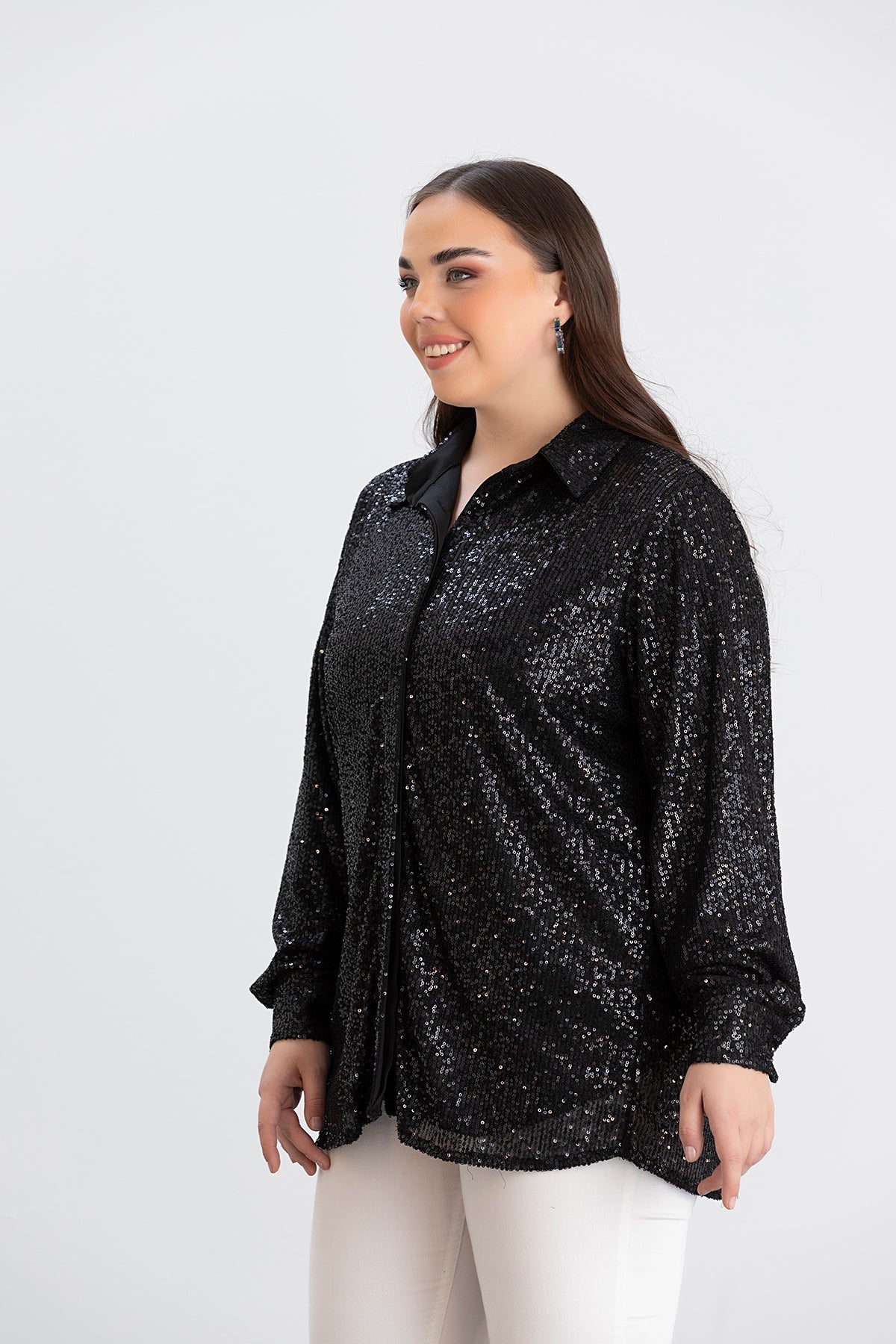 Elegantes Hemd mit Pailletten - Schwarz – Schwarz
