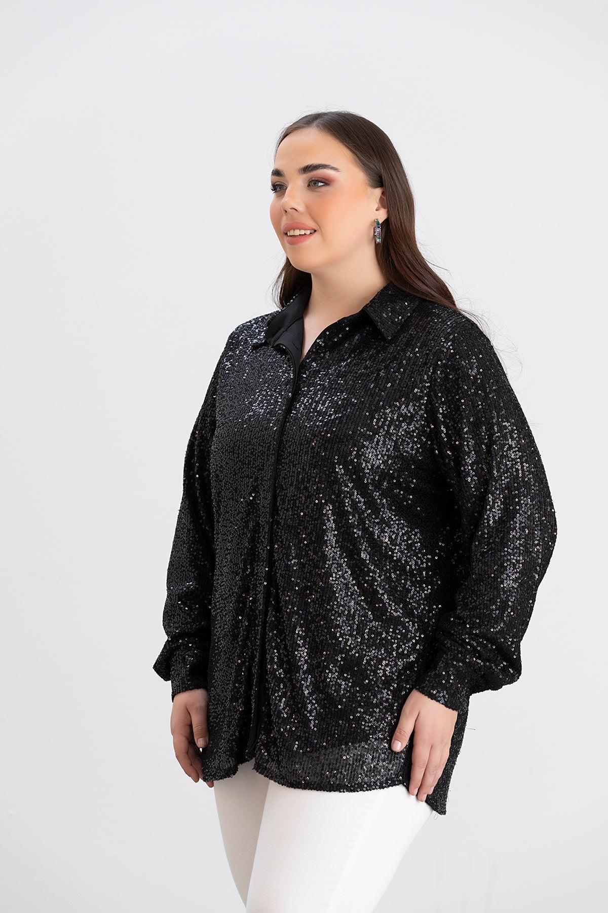 Elegantes Hemd mit Pailletten - Schwarz – Schwarz