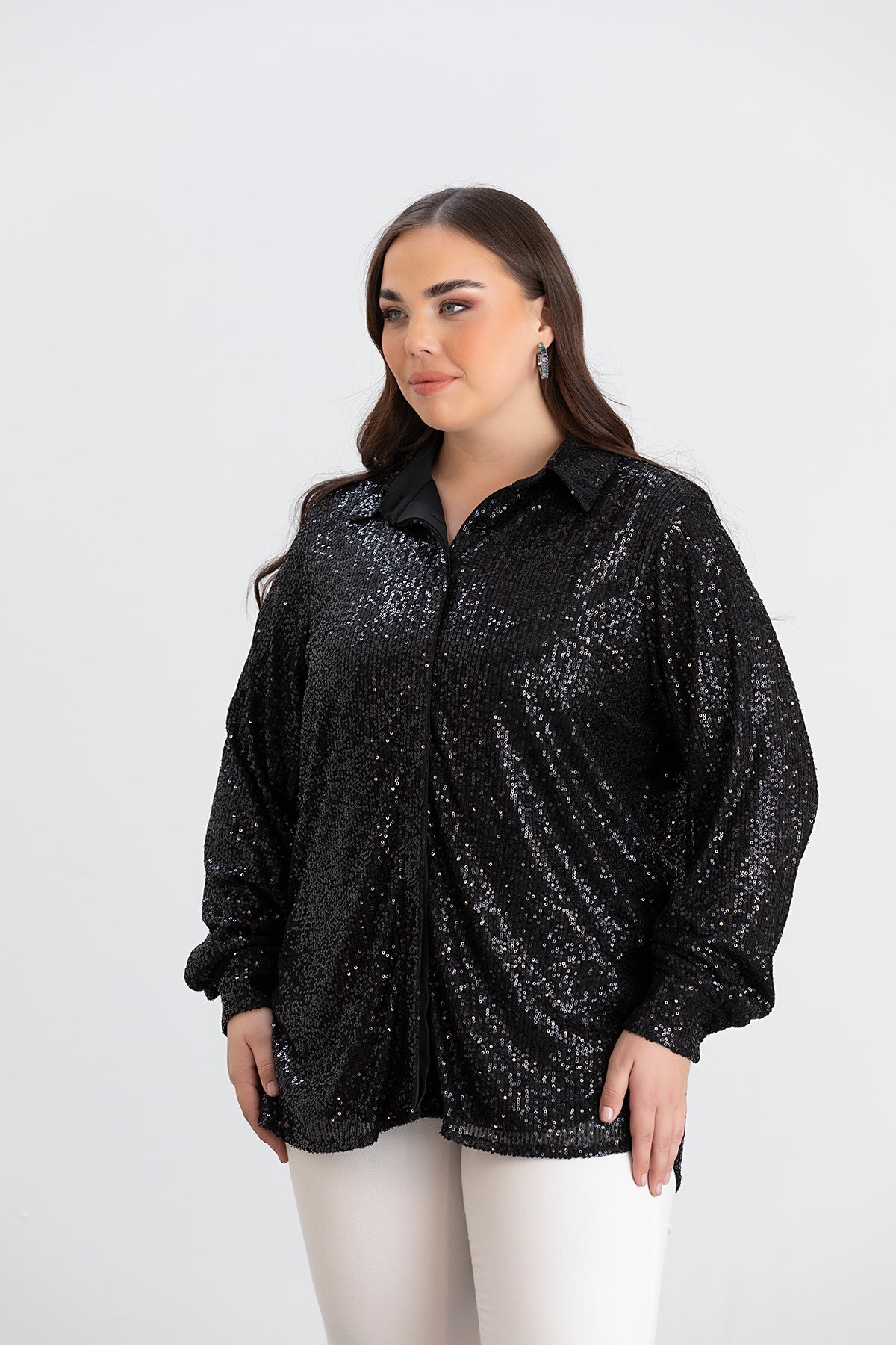 Elegantes Hemd mit Pailletten - Schwarz – Schwarz