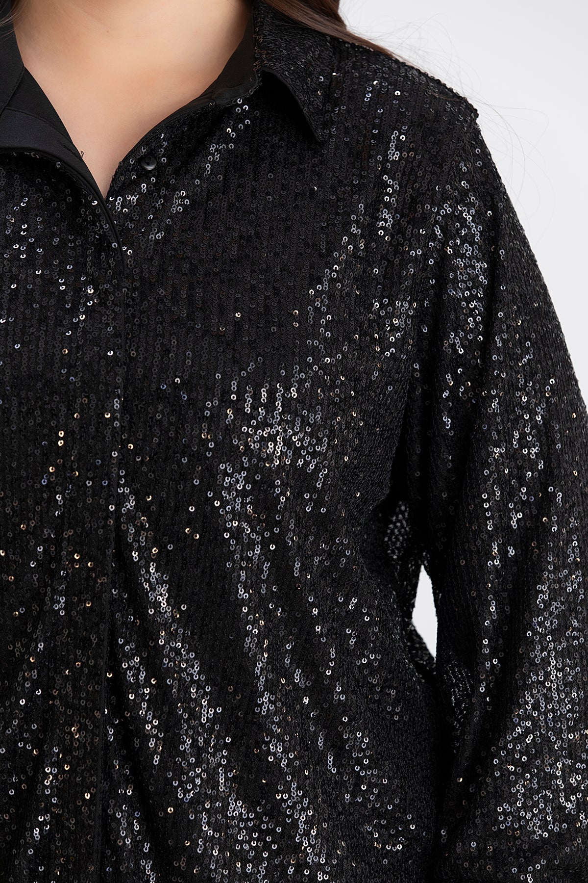 Elegantes Hemd mit Pailletten - Schwarz – Schwarz