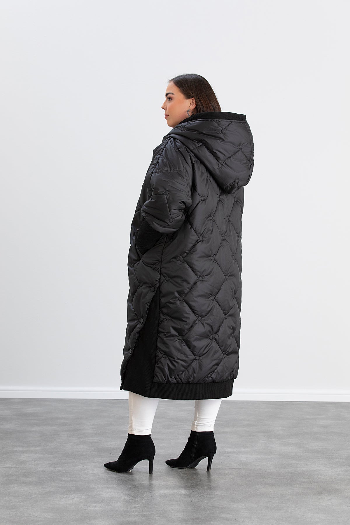 Lange Jacke mit Strickdetails - Schwarz – Schwarz