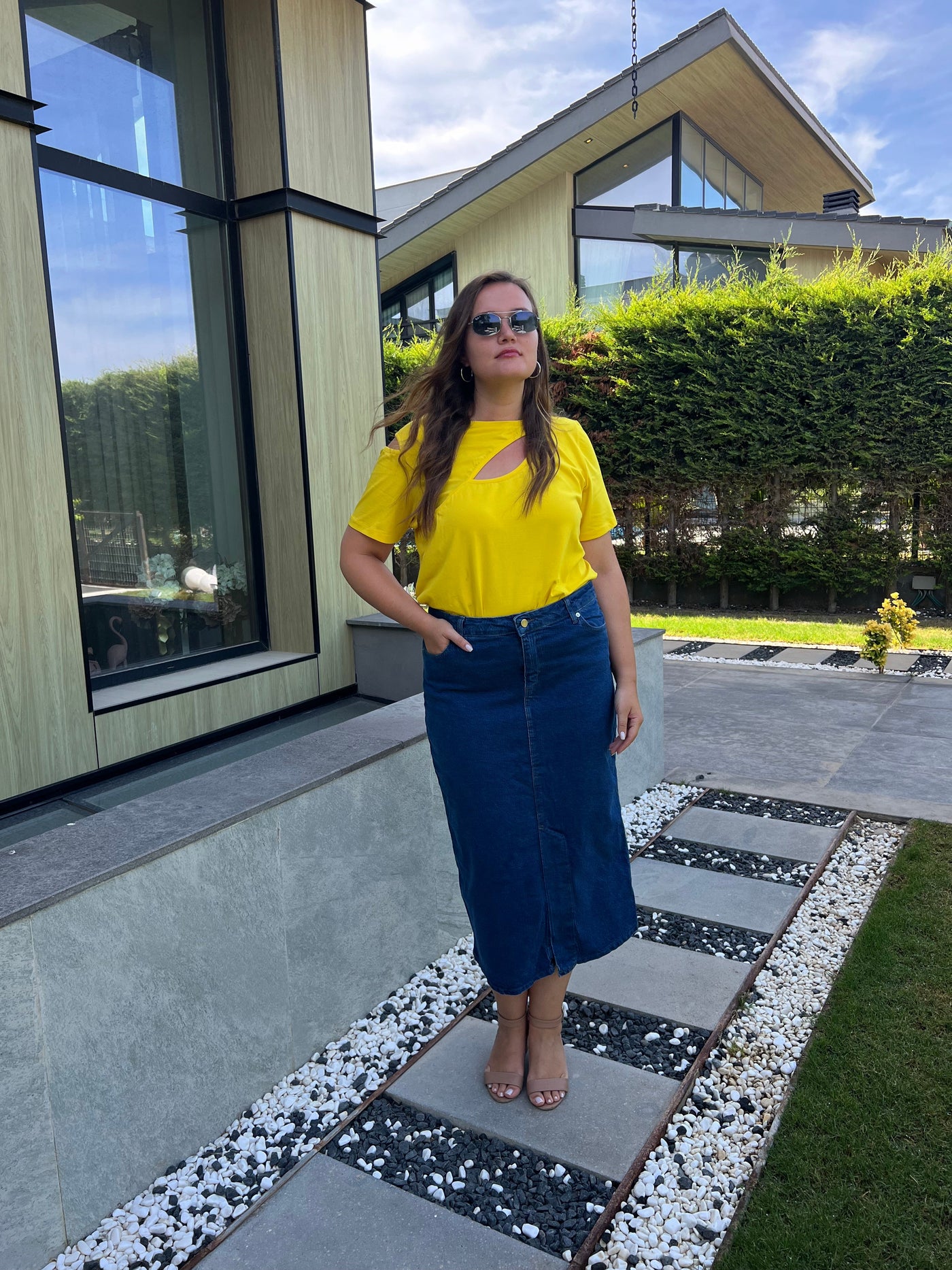 Formende Jeansrock in Midilänge