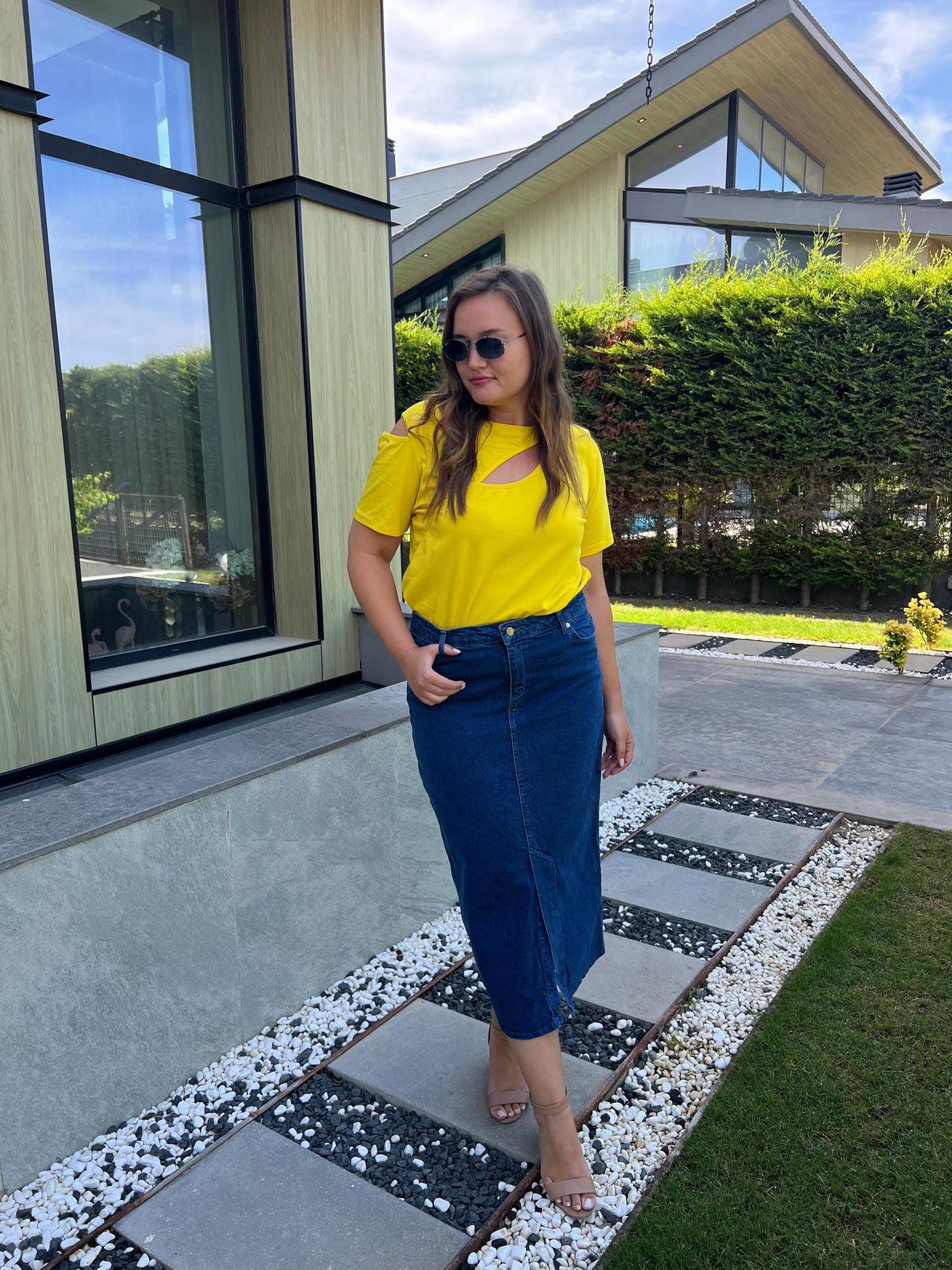 Formende Jeansrock in Midilänge