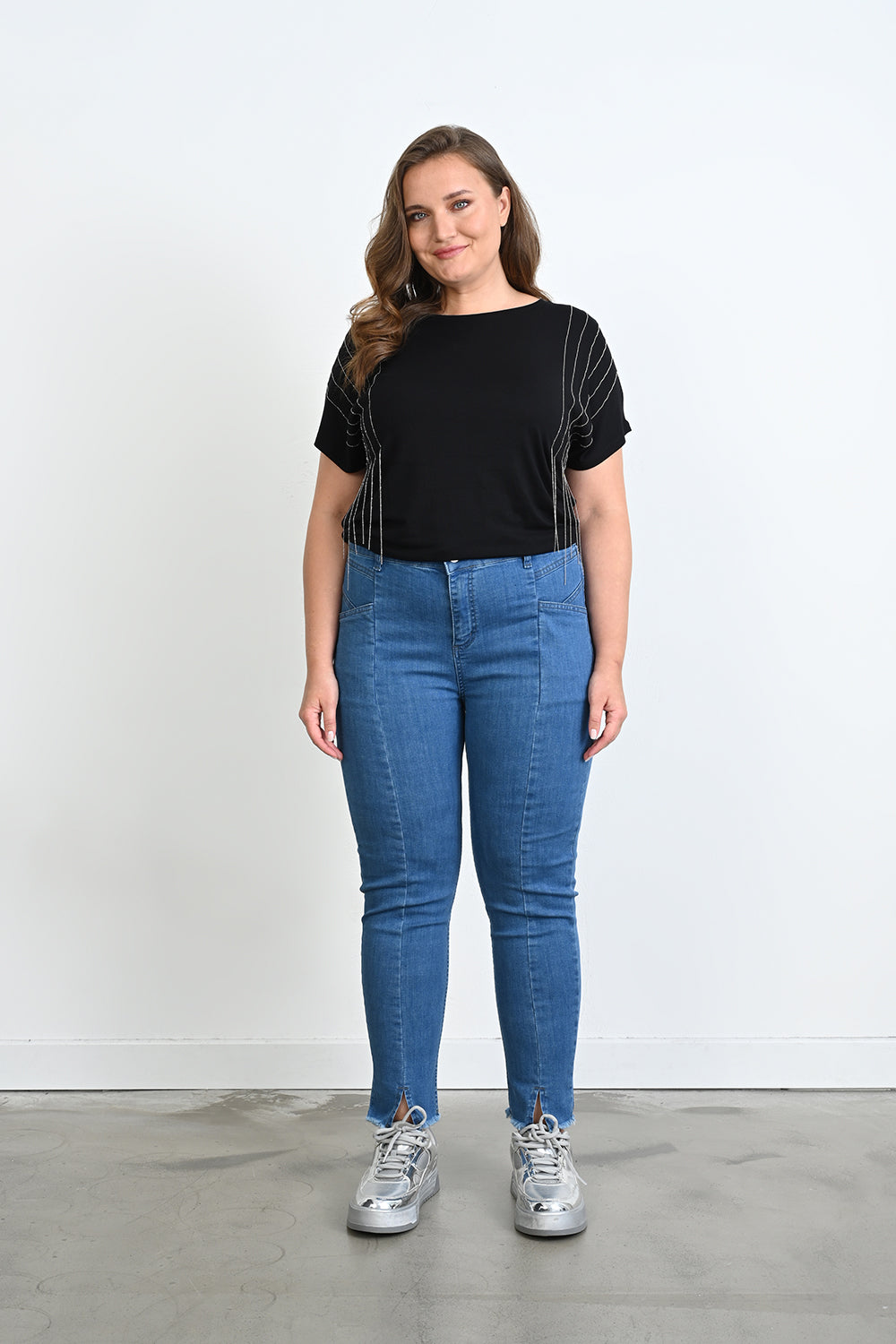 Elastische Jeans mit effektvoller Borte (Frühlingsmaterial) - Blau