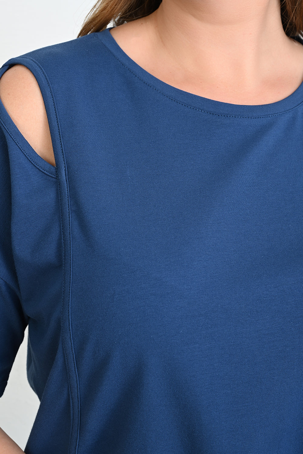 Baumwoll-T-Shirt mit Akzent an den Schultern - Petrol – Petrol