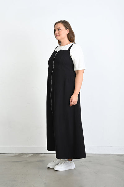 Langes Trägerkleid mit Reißverschluss - Schwarz