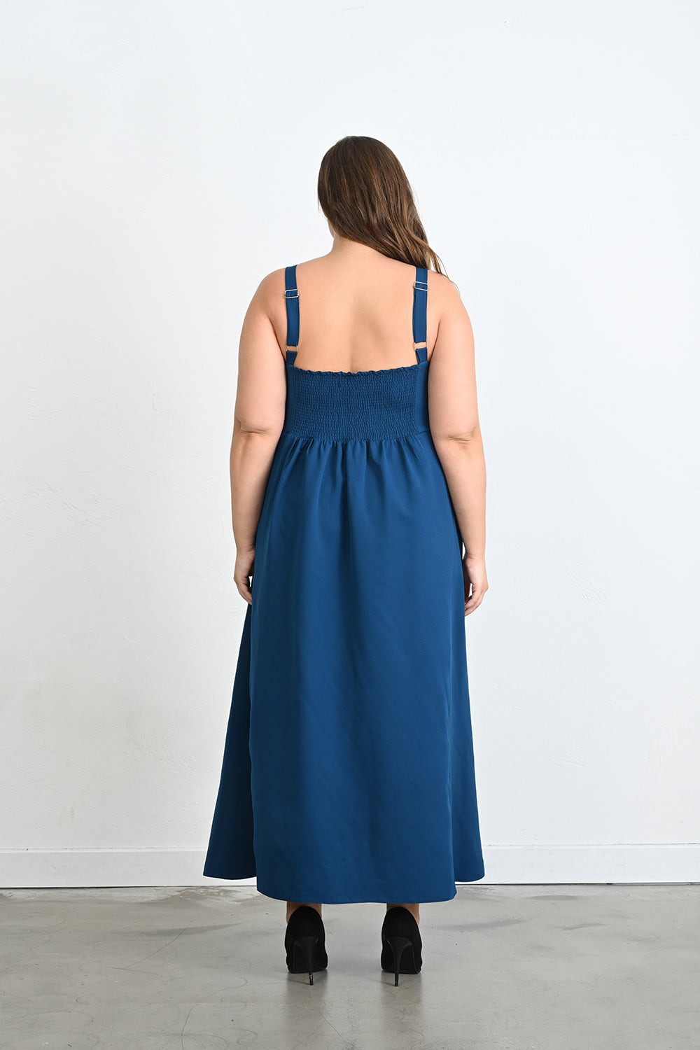 Langes Trägerkleid mit Reißverschluss - Blau