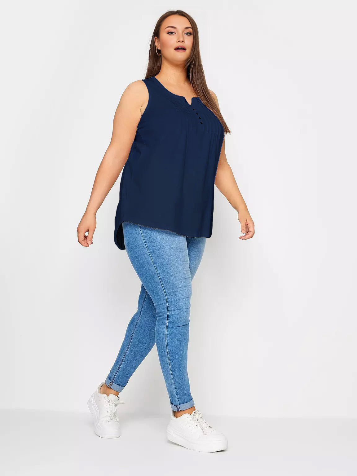 Baumwolltop mit Knöpfen - Dunkelblau