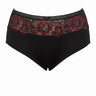 Hochgeschnittener Baumwollslip mit Spitze und rotem Akzent – Schwarz/Rot