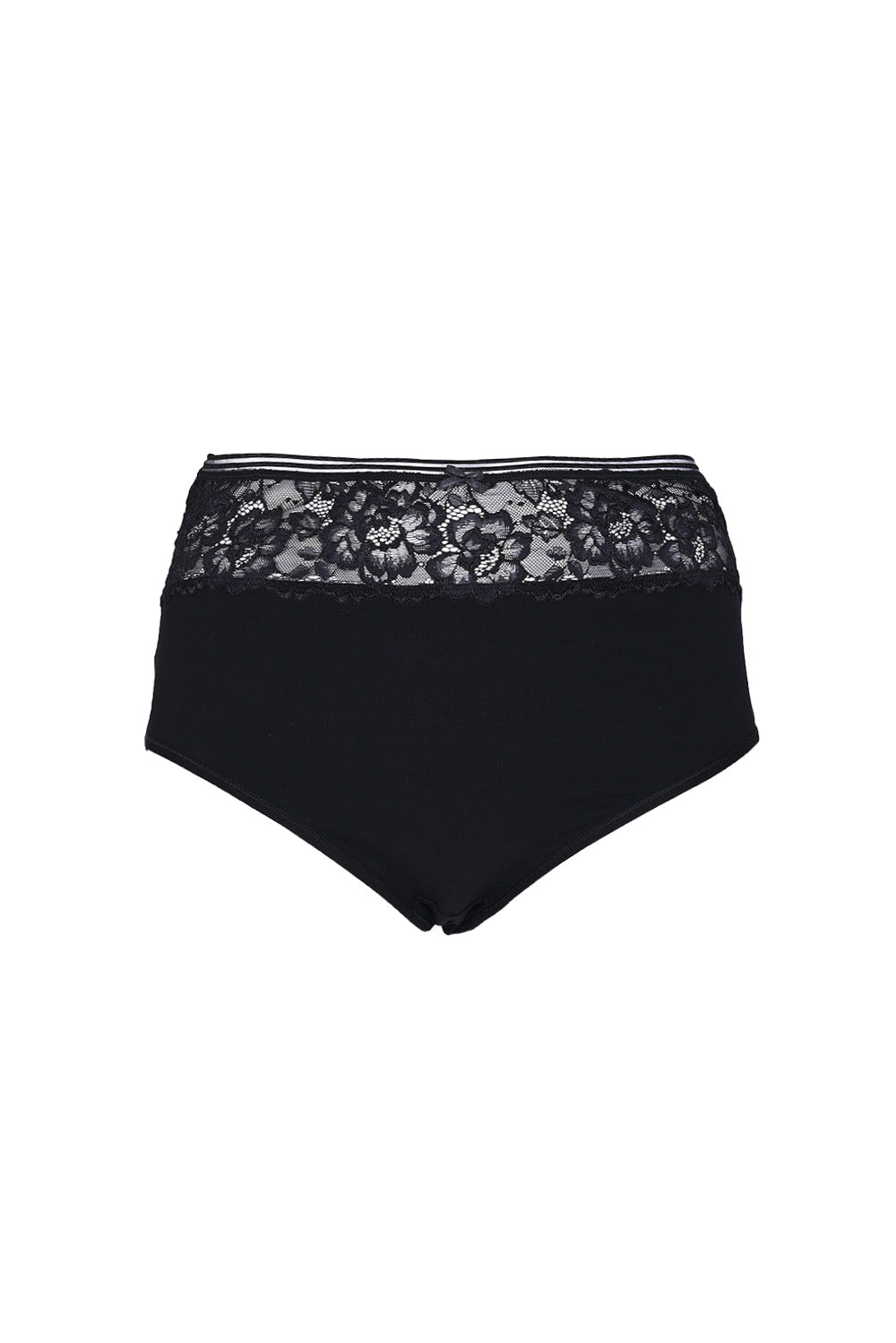 Hoch geschnittener Baumwoll-Slip mit Spitze in Schwarz – Schwarz