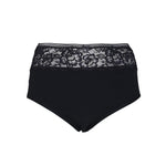 Hoch geschnittener Baumwoll-Slip mit Spitze in Schwarz – Schwarz