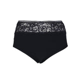 Hoch geschnittener Baumwoll-Slip mit Spitze in Schwarz – Schwarz