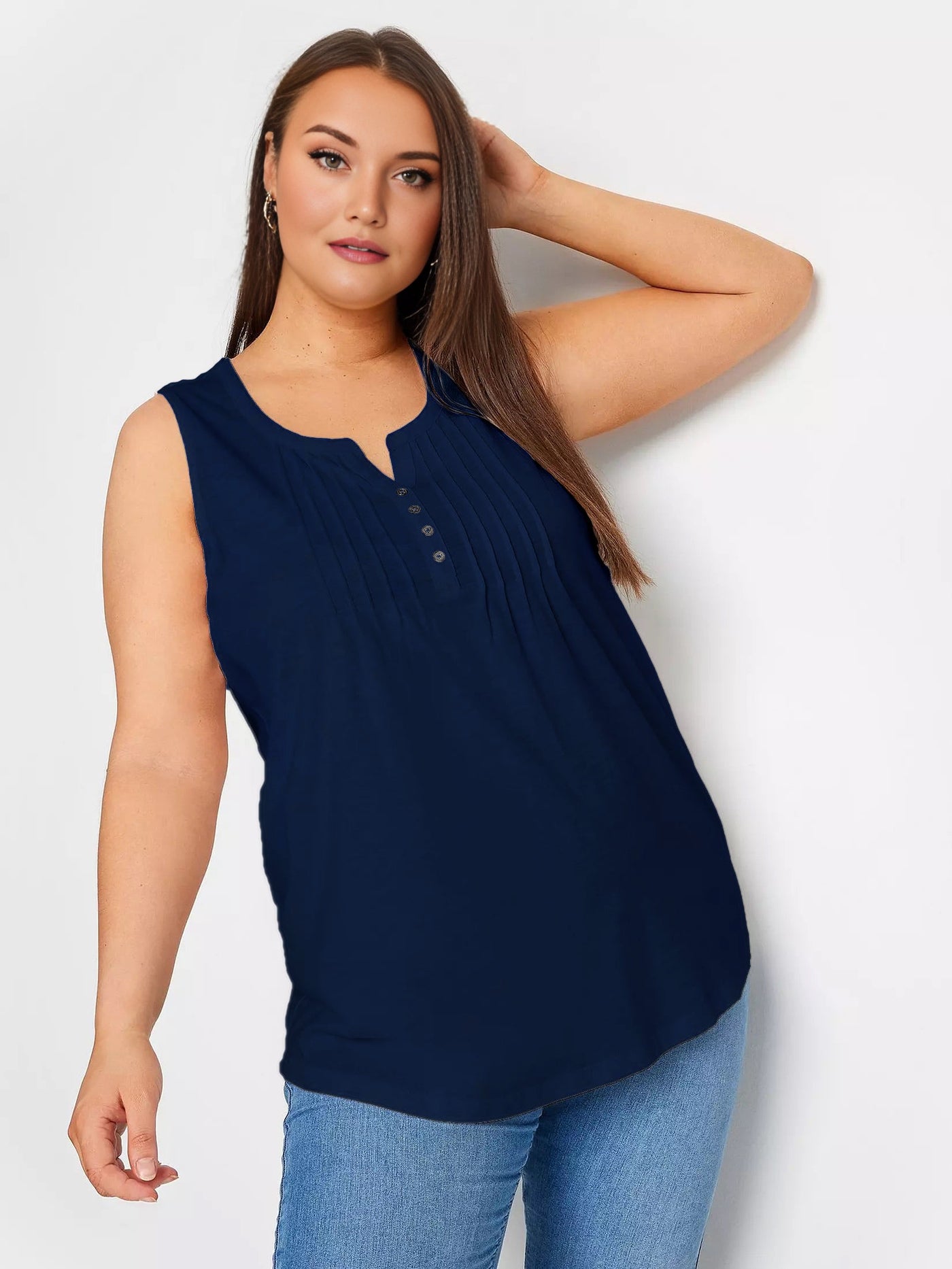 Baumwolltop mit Knöpfen - Dunkelblau