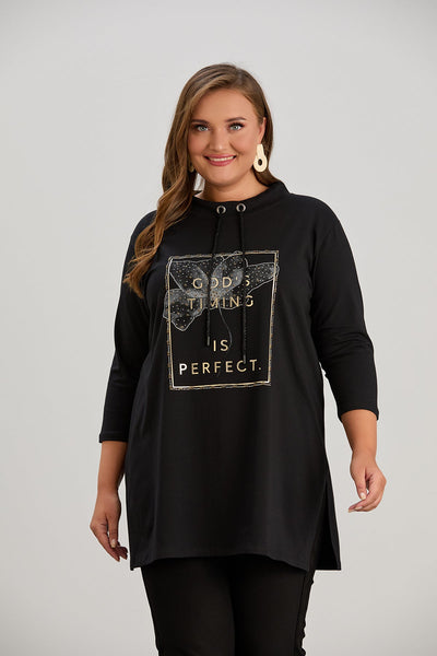 Baumwolltunika mit "Perfect"-Print in großen Größen